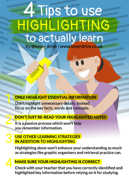 4 tips to use highlighting when studying to actually learn poster