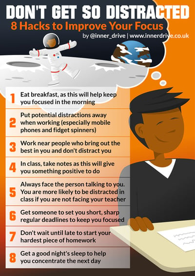 8 hacks to improve your focus infographic