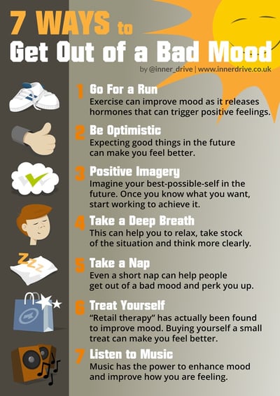 7 ways to get out of a bad mood infographic